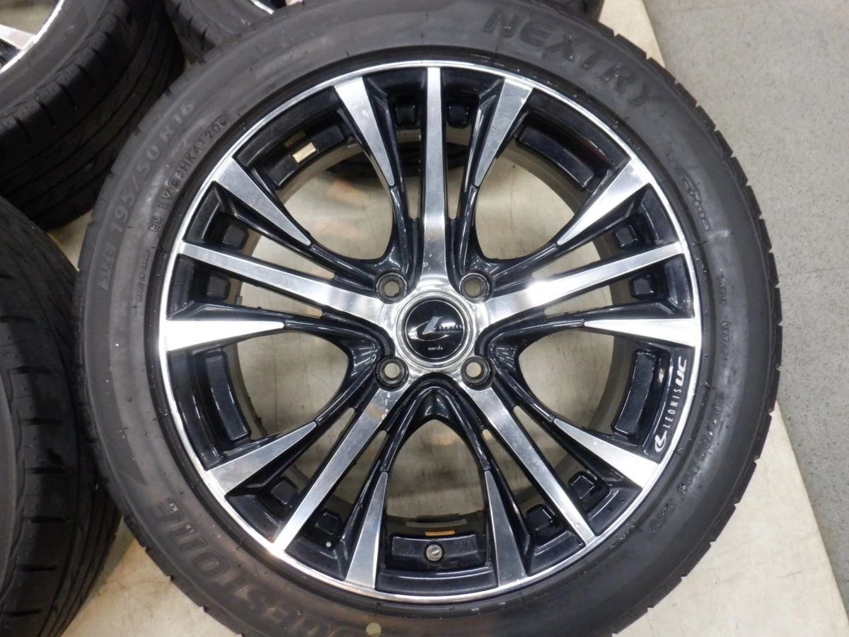 JDM S Black Polished Weds Leonis UC 16 4H100 6J+42 Bridgestone 195/50R No Tires - Image 2