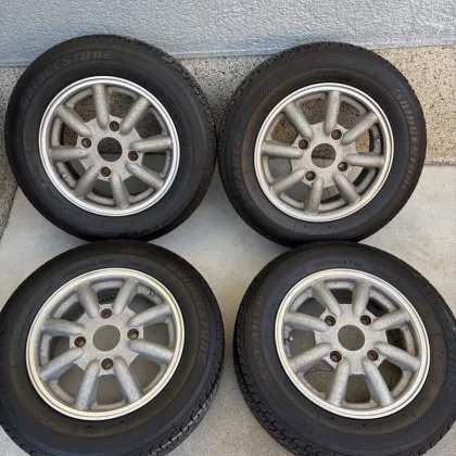 JDM Watanabe Aluminum Wheel and Tire Set 4H PCD114.3 +43 155/70r12 Dir No Tires