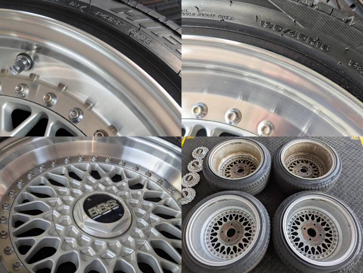 JDM Rare BBS RS040 16x8J+24/8.5J+18 4H PCD114.3 rebarreled and polishe No Tires - Image 10
