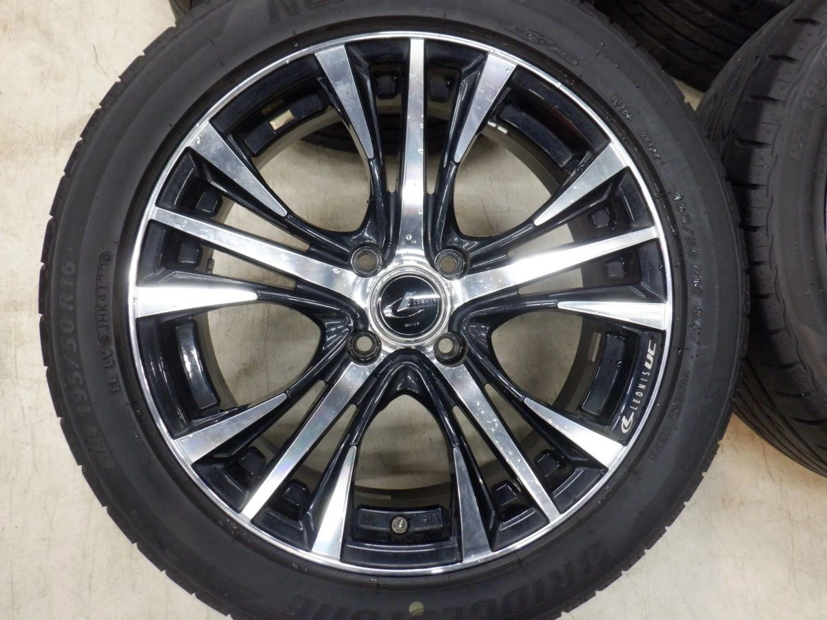 JDM S Black Polished Weds Leonis UC 16 4H100 6J+42 Bridgestone 195/50R No Tires - Image 3