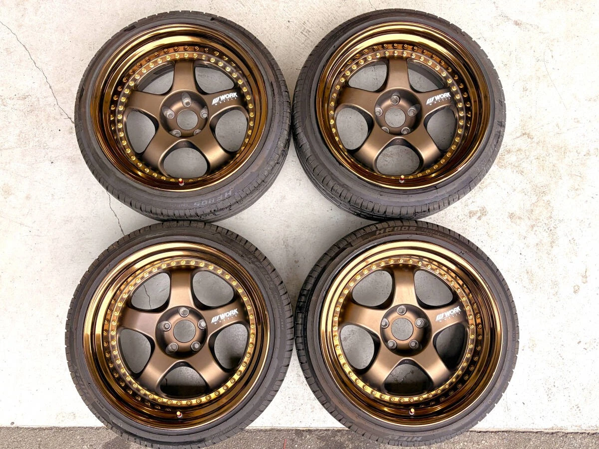 JDM WORK MEISTER S1 3P 1910.5J Offset-1 5H-114.3 2017 Gold Pierced Bol No Tires