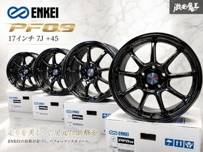 JDM Display Item ENKEI PF09 Gloss Black 17x7J +45 5H PCD:114.3 Wheel On (No Tires)