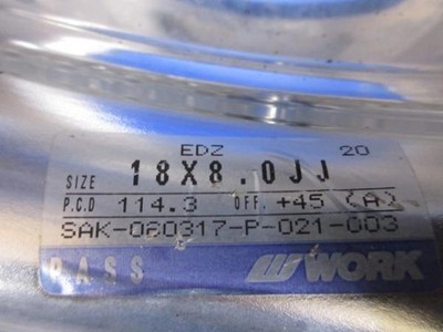 JDM WORK EUROLINE DZ 188.0J +45 5-hole PCD114.3 Used Aluminum Wheels f No Tires - Image 8