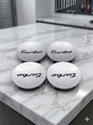 JDM Genuine Porsche Turbo center wheel caps 4-individual set turbosilv No Tires - Image 2