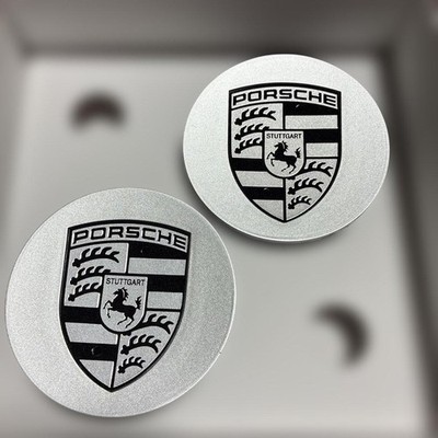 JDM Genuine Porsche center cap 77mm 4 Individual Monotone Crest No Tires - Image 3
