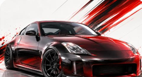 Illustrated Nissan 350Z sport coupe, JP-Time.Club house-style artwork