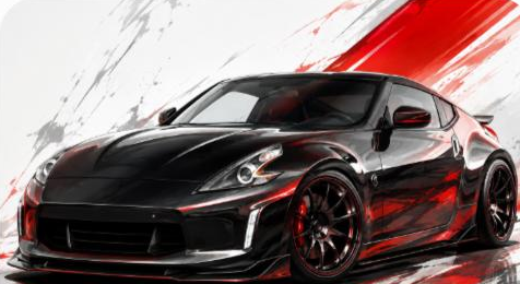 Illustrated Nissan 370Z sport coupe, JP-Time.Club house-style artwork