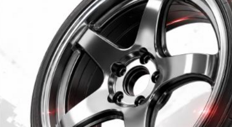 Illustrated 5-spoke racing wheel, ADVAN Racing RG-D style, JP-Time.Club house-style artwork