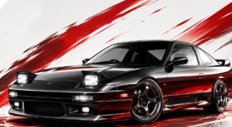 Illustrated Toyota Celica T230 sports coupe, JP-Time.Club house-style artwork