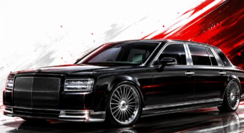 Illustrated Toyota Century flagship luxury sedan, JP-Time.Club house-style artwork