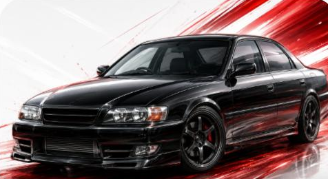 Illustrated Toyota Chaser JZX100 sport sedan, JP-Time.Club house-style artwork