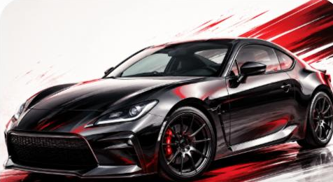 Illustrated Toyota GR86 / Subaru BRZ sport coupe, JP-Time.Club house-style artwork