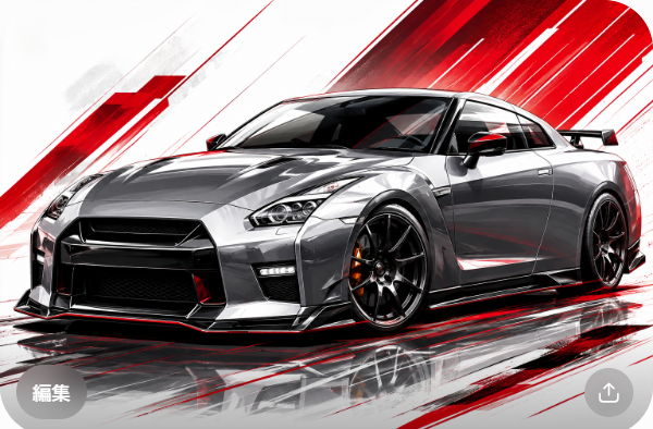 Illustrated Nissan GT-R R35 supercar, JP-Time.Club house-style artwork