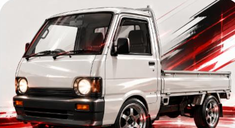 Illustrated Daihatsu Hijet kei mini truck, JP-Time.Club house-style artwork