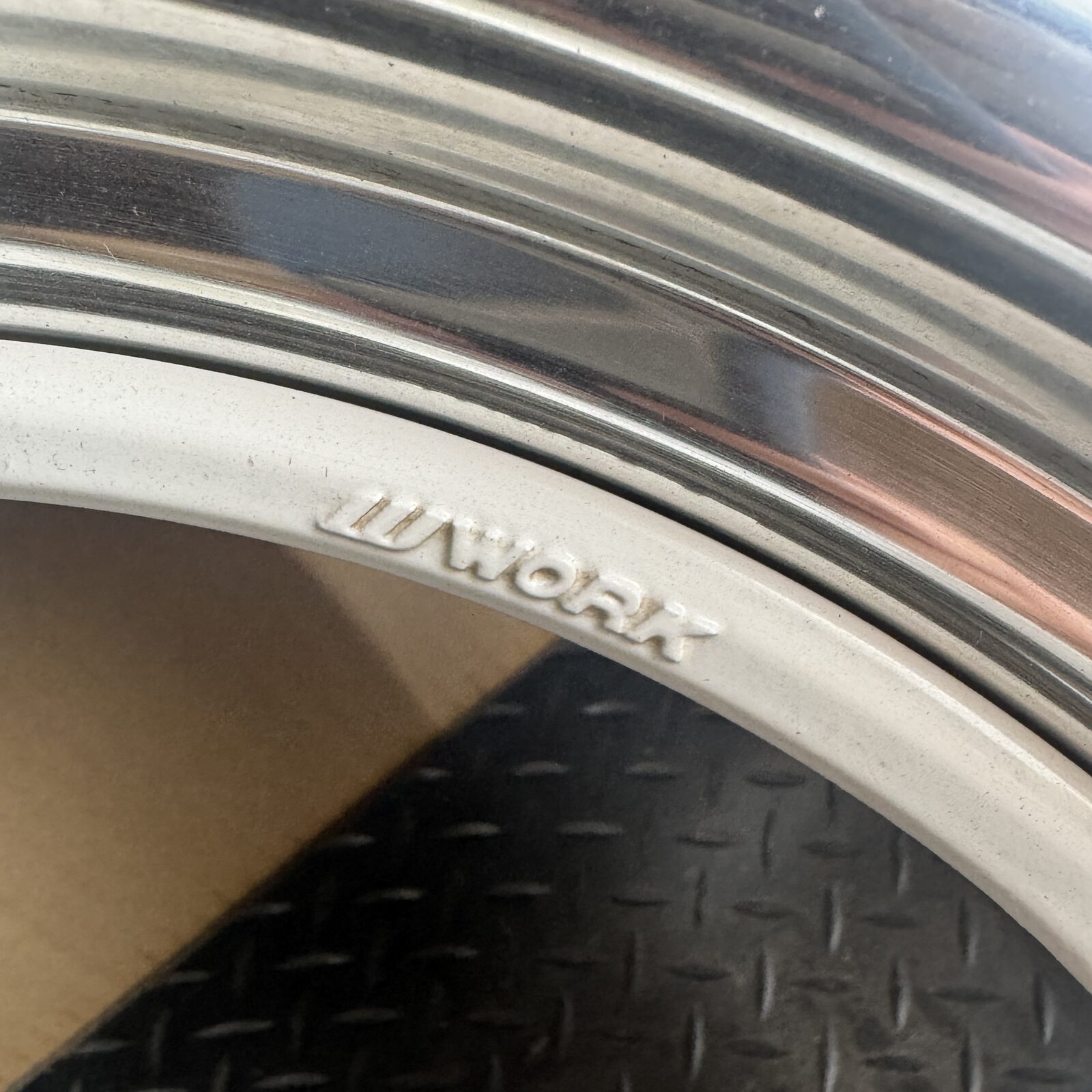 WORK logo cast into the outer rim face of a Meister S1R