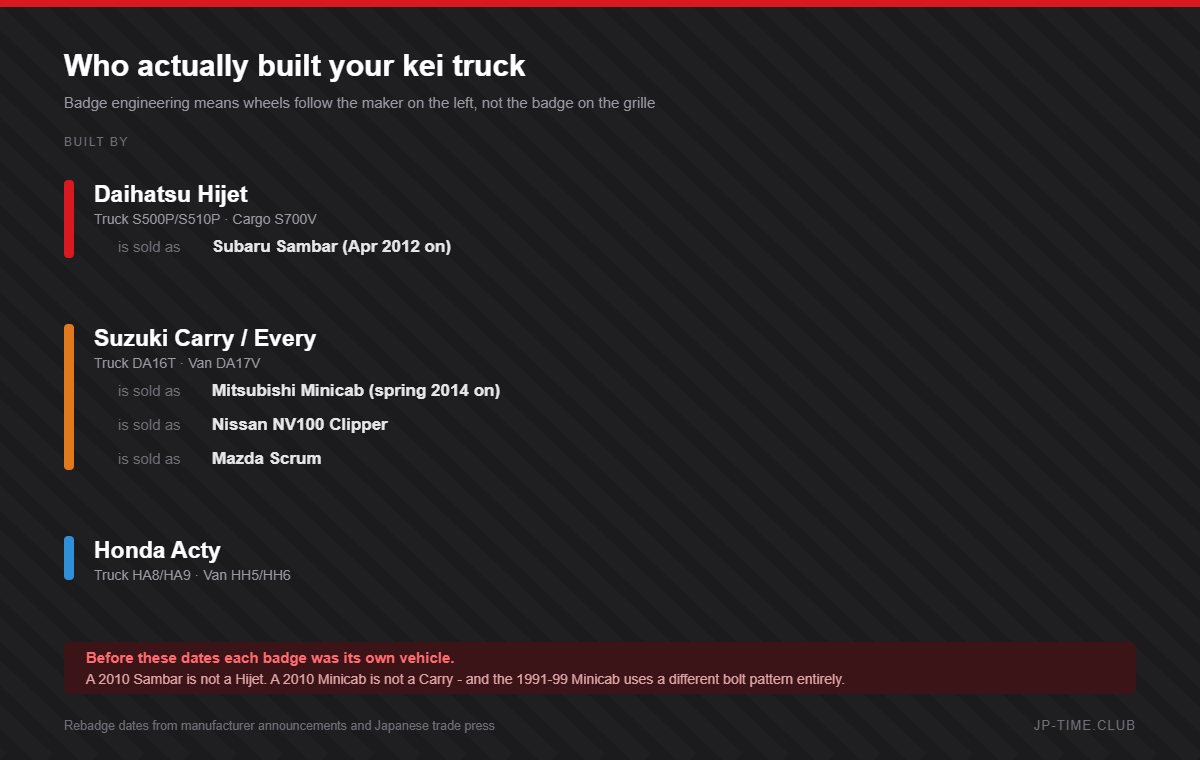 Diagram of kei truck rebadging relationships