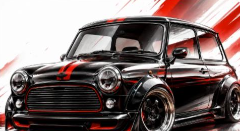 Illustrated MINI Cooper compact hatchback, JP-Time.Club house-style artwork