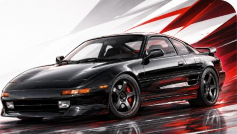 Illustrated Toyota MR2 SW20 mid-engine sports car, JP-Time.Club house-style artwork