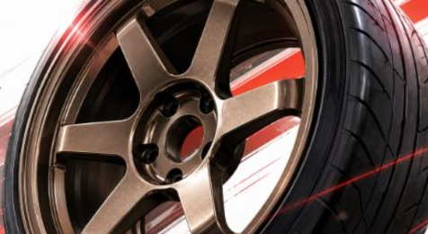 Illustrated classic 6-spoke forged racing wheel, RAYS TE37 style, JP-Time.Club house-style artwork