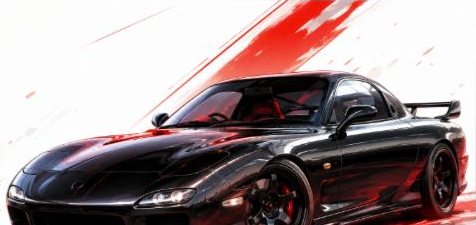 Illustrated Mazda RX-7 FD3S sports car, JP-Time.Club house-style artwork