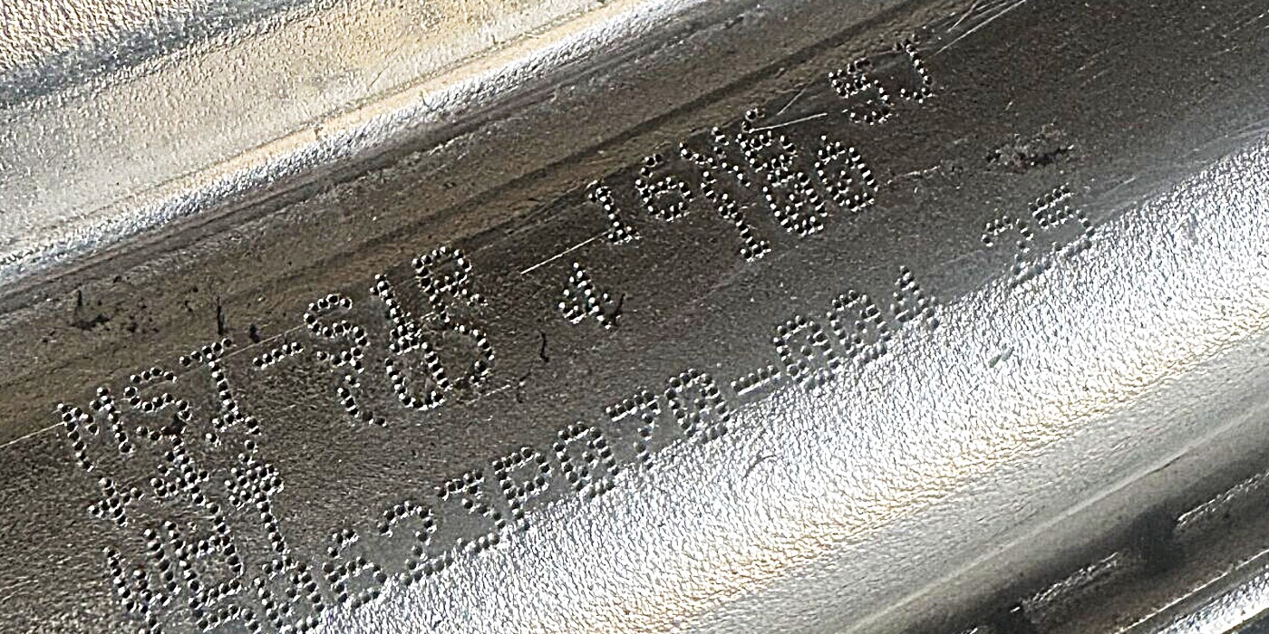 Stamped specification MST-S1R 16x6.5J +42 on the barrel of a WORK Meister S1R
