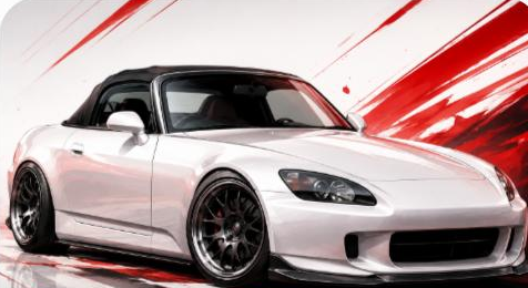 Illustrated Honda S2000 roadster, JP-Time.Club house-style artwork