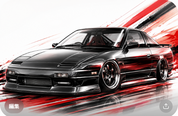 Illustrated Nissan Silvia S13 drift coupe, JP-Time.Club house-style artwork