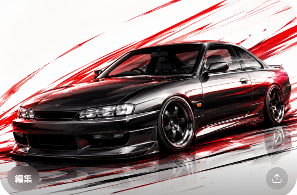 Illustrated Nissan Silvia S14 sport coupe, JP-Time.Club house-style artwork