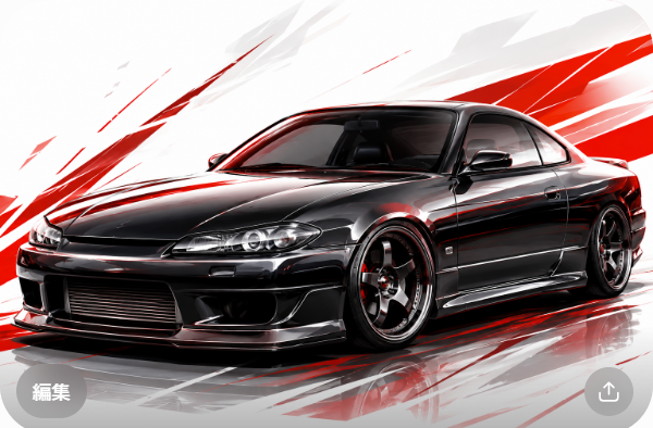 Illustrated Nissan Silvia S15 sport coupe, JP-Time.Club house-style artwork