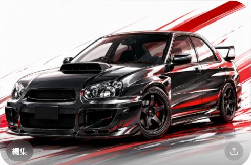 Illustrated Subaru WRX STI rally sedan, JP-Time.Club house-style artwork
