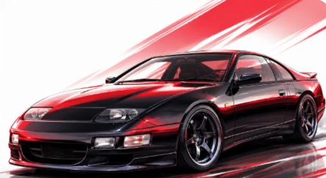 Illustrated Nissan 300ZX Z32 sport coupe, JP-Time.Club house-style artwork