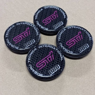 JDM Subaru STI Genuine Option Carbon Pattern 56mm BBS Center Cap 4-Ind (No Tires) - Image 2