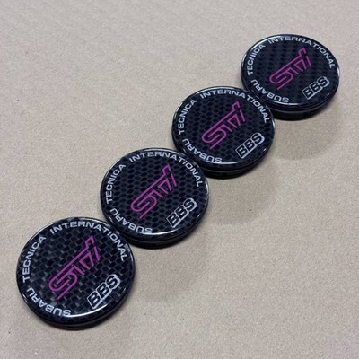 JDM Subaru STI Genuine Option Carbon Pattern 56mm BBS Center Cap 4-Ind (No Tires) - Image 3