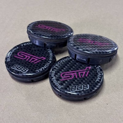 JDM Subaru STI Genuine Option Carbon Pattern 56mm BBS Center Cap 4-Ind (No Tires) - Image 4
