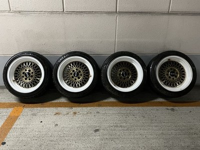 JDM HLK 15-inch mesh type gold deep rim 4-hole PCD 100 size not clear (No Tires)