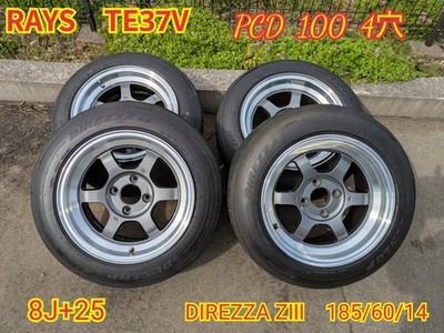 JDM RAYS Rays PCD100 4H 8J+25 TE37V 14-inch Used 185/60/14 4-Wheel Set B (No Tires)