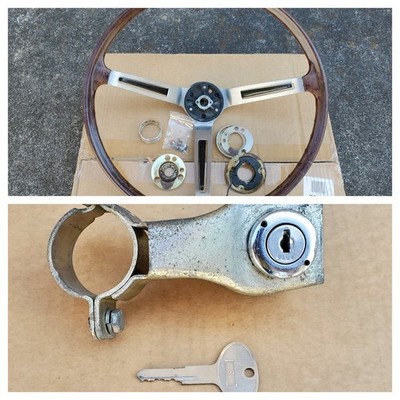 JDM Rare Nissan genuine wood steering wheel with original main key cyl (No Tires)