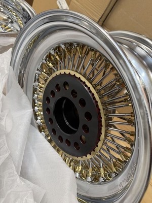 JDM Zenith wire wheel 3 bar 1372 spokes gold hub & nipples black hub r (No Tires) - Image 8