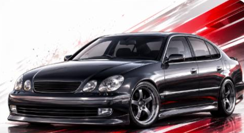 Illustrated Toyota Aristo executive sport sedan, JP-Time.Club house-style artwork