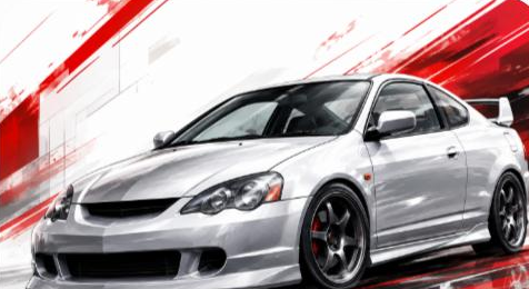 Illustrated Honda Integra Type R DC5 sports hatchback, JP-Time.Club house-style artwork