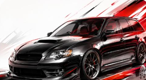 Illustrated Subaru Legacy sport wagon, JP-Time.Club house-style artwork