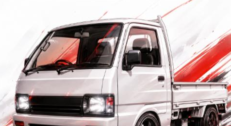 Illustrated Mitsubishi Minicab kei mini truck, JP-Time.Club house-style artwork