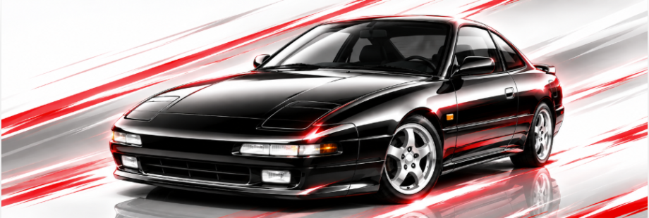 Illustrated Mazda MX-6 (GD/GE) sports coupe, JP-Time.Club house-style artwork
