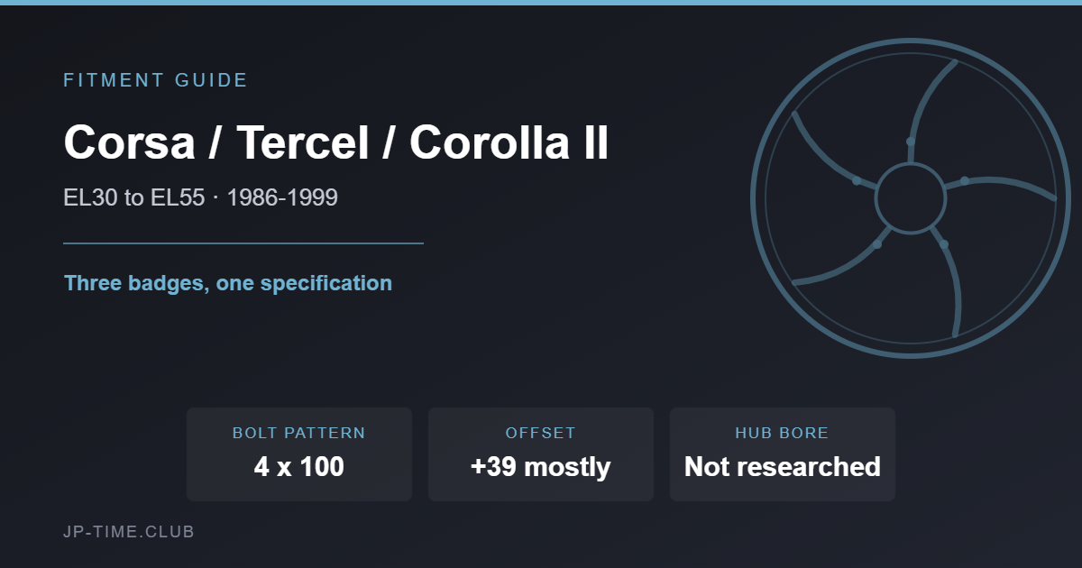 Toyota Corsa Tercel Corolla II wheel fitment card