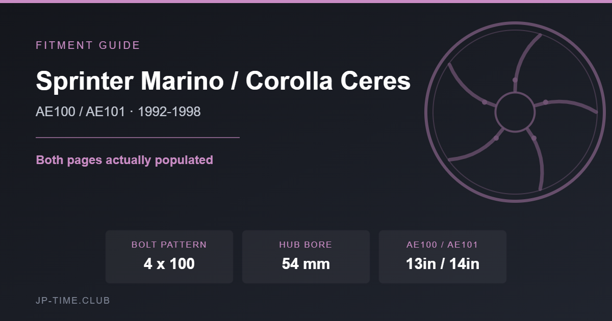 Toyota Sprinter Marino and Corolla Ceres wheel fitment card
