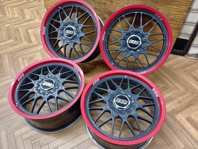 JDM BBS RG114 RG115 188.0/9.0J 5/114.3 +40/+42 BK/Rim RED Used Set of (No Tires)