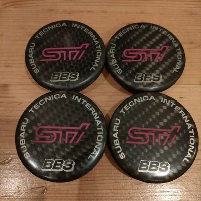 JDM Subaru STI Genuine BBS Carbon Pattern Center Caps 4-Individual Set (No Tires)