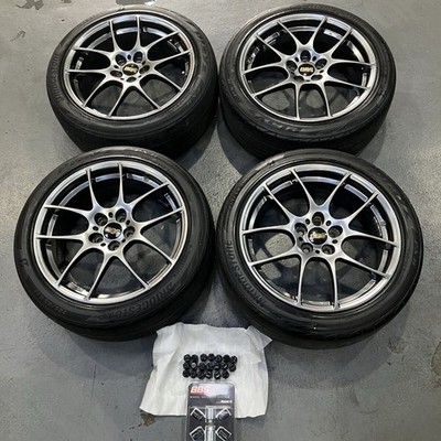 JDM BBS RF504 Wheels 7.5J +48 100 4-Wheel Set Black Nuts Lock Nuts Included (No Tires)
