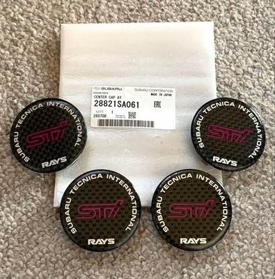 JDM STI Wheel Center Cap 4 Individual Carbon Fiber Look Part Number 28 (No Tires)