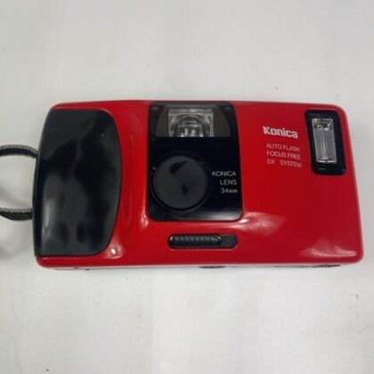 Konica TOP'S Red 35mm Point & Shoot Film Camera 34mm Lens Focus Free Auto Date